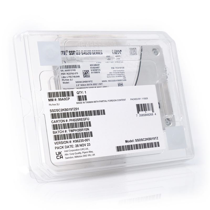 Intel D3-S4520 SSDSC2KB019TZ01 1.92TB SATA 6Gb/s 3D TLC 1DWPD 2.5in Solid State Drive packaging front.