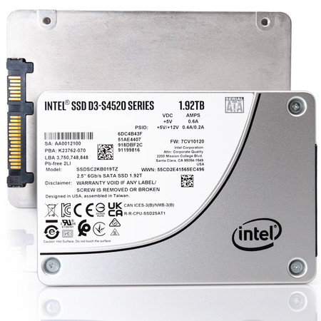 Intel D3-S4520 SSDSC2KB019TZ01 1.92TB SATA 6Gb/s 3D TLC 1DWPD 2.5in Solid State Drive front and back main image.