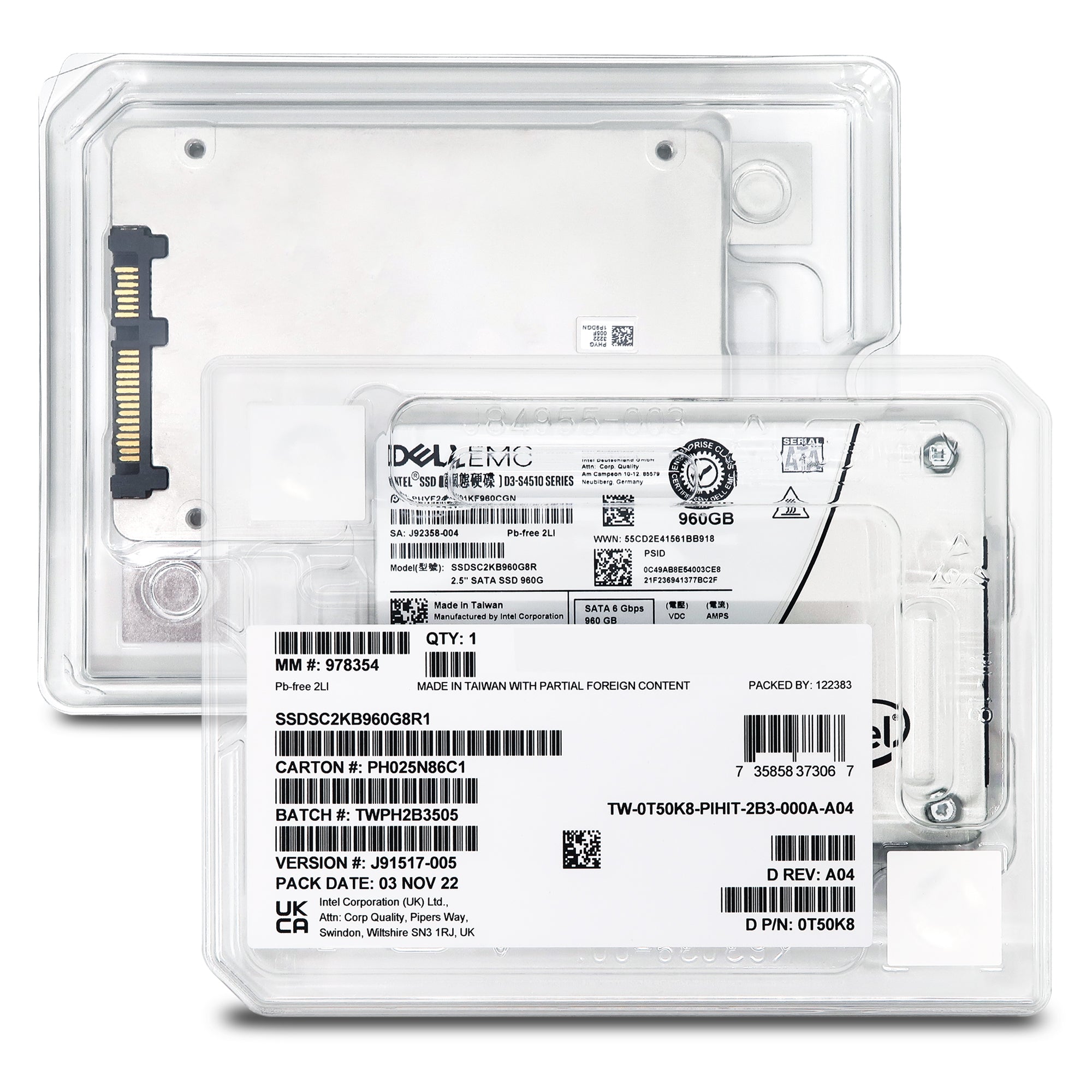 Dell D3-S4510 SSDSC2KB960G8R1 0T50K8 960GB SATA 6Gb/s 3D TLC 1DWPD 2.5in Solid State Drive - Factory Sealed New