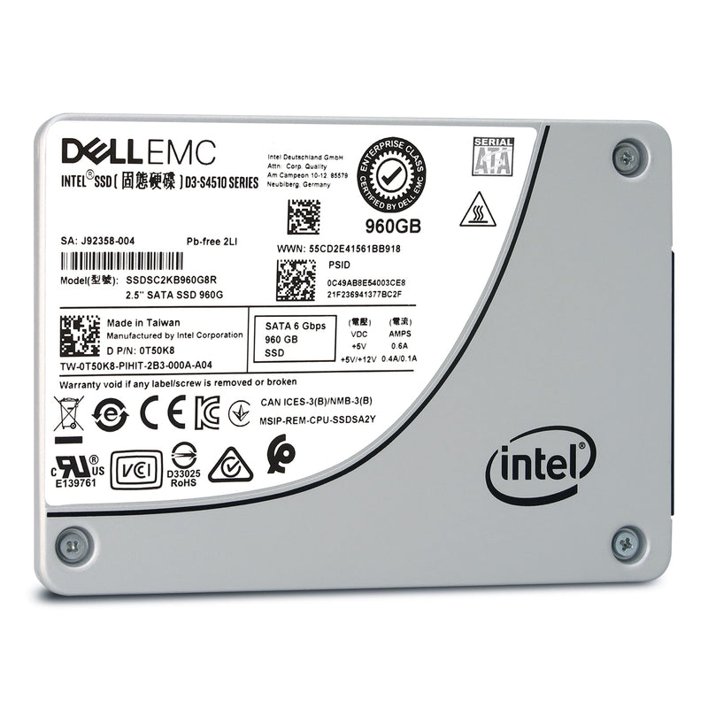 Dell D3-S4510 SSDSC2KB960G8R1 0T50K8 960GB SATA 6Gb/s 3D TLC 1DWPD 2.5in Refurbished SSD