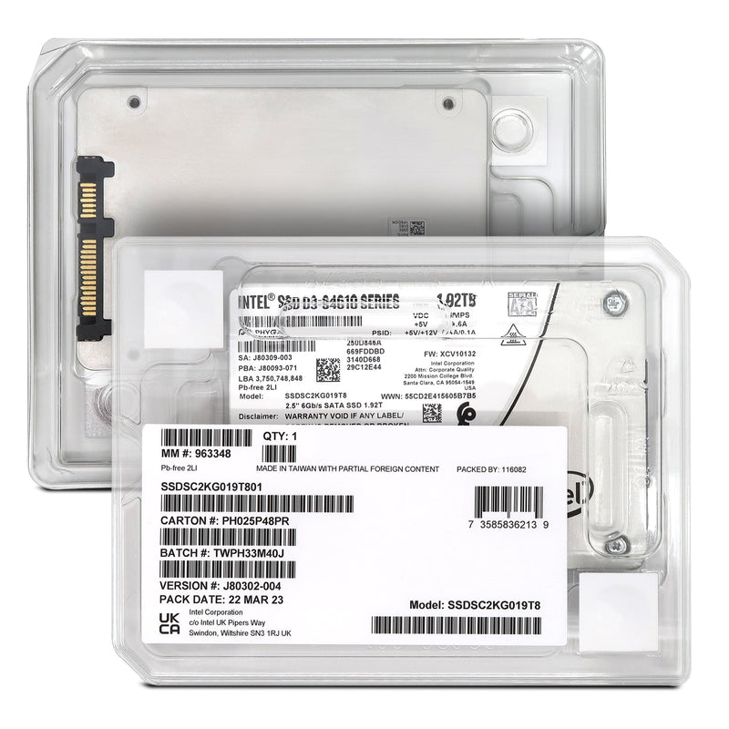 Intel D3-S4610 SSDSC2KG019T801 1.92TB SATA 6Gb/s 2.5" AES 256-bit Solid State Drive - Factory Sealed Packaging