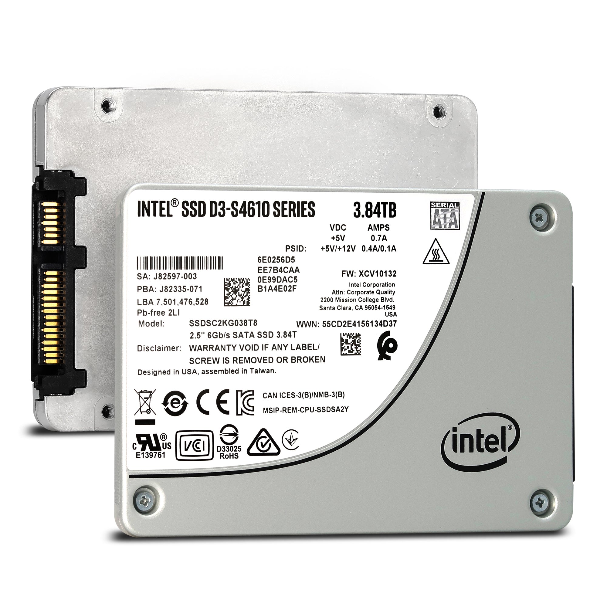 Intel D3-S4610 SSDSC2KG038T801 3.84TB SATA 6Gb/s 2.5" AES 256-bit Solid State Drive - Main