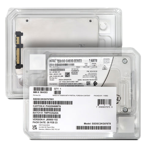 Intel D3-S4610 SSDSC2KG076T801 7.68TB SATA 6Gb/s 3D TLC 3DWPD 2.5in Solid State Drive - Factory Sealed