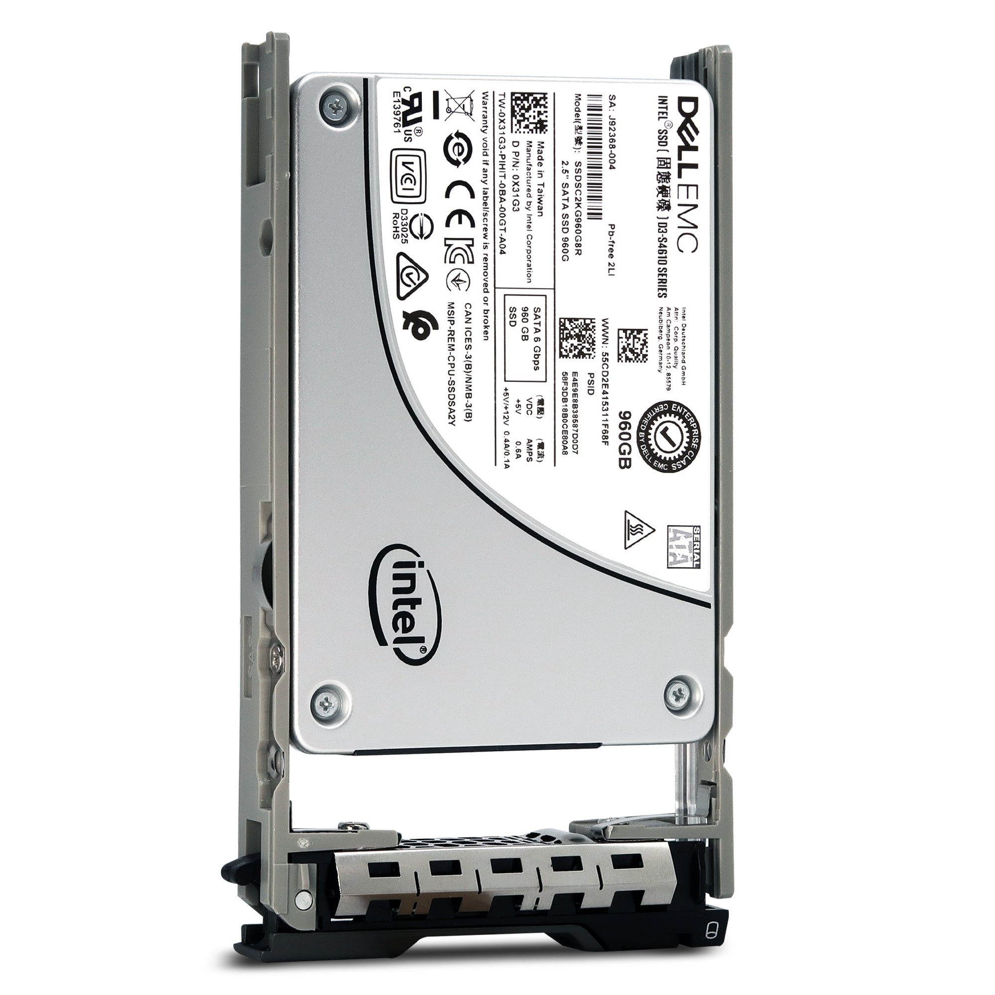 Dell G13 SSDSC2KG960G8R 0X31G3 960GB SATA 6Gb/s 3D TLC 3DWPD 2.5in Solid State Drive - Front View