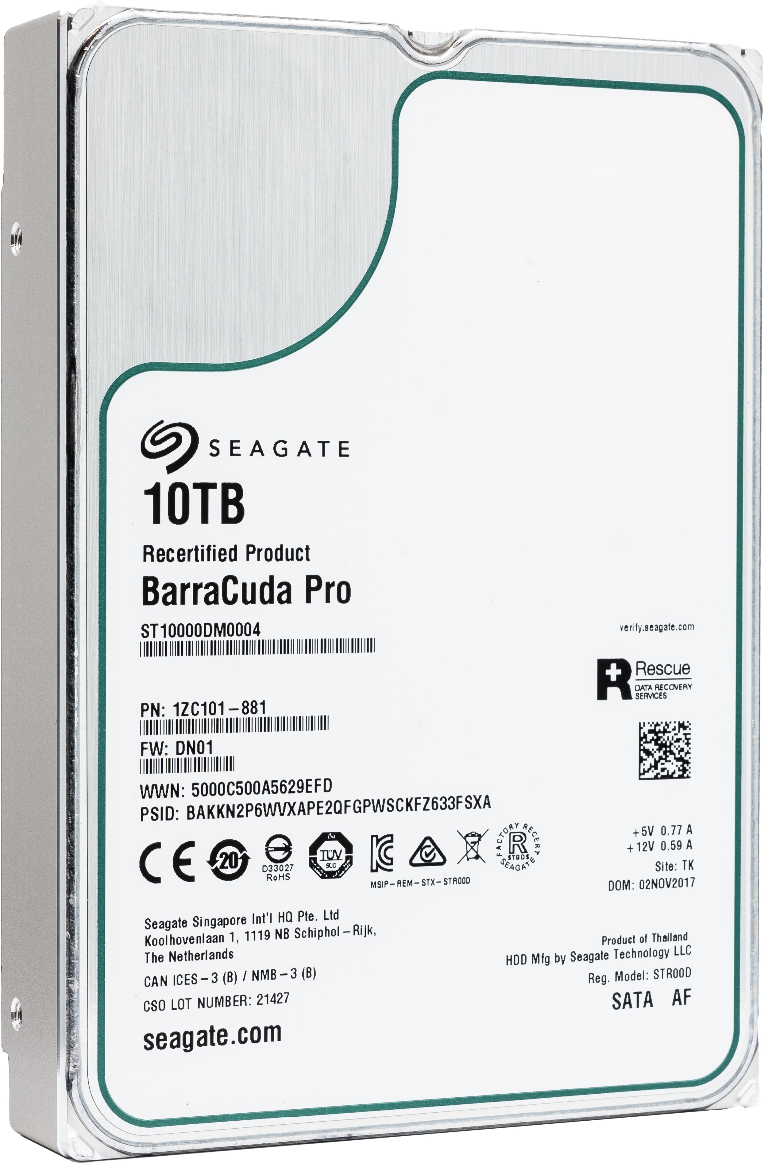 Seagate Barracuda Pro ST10000DM0004 10TB 7.2K RPM SATA 6Gb/s 256MB 3.5" Manufacturer Recertified HDD front