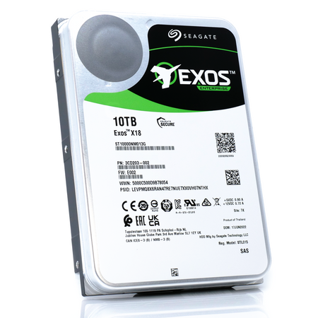 Seagate Exos X18 ST10000NM013G 10TB 7.2K RPM SAS 12Gb/s 512e FastFormat 3.5in Hard Drive front angle 2.