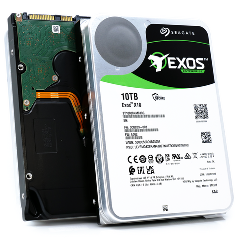 Seagate Exos X18 ST10000NM013G 10TB 7.2K RPM SAS 12Gb/s 512e FastFormat 3.5in Hard Drive main front and back.