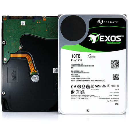 Seagate Exos X18 ST10000NM013G 10TB 7.2K RPM SAS 12Gb/s 512e FastFormat 3.5in Hard Drive front flat.