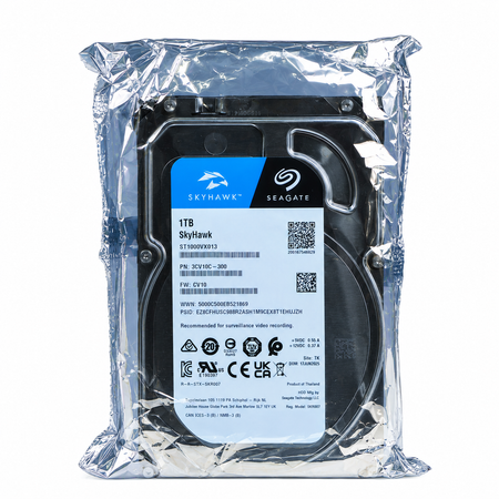 Seagate SkyHawk 1TB hard drive in a sealed anti-static bag.
