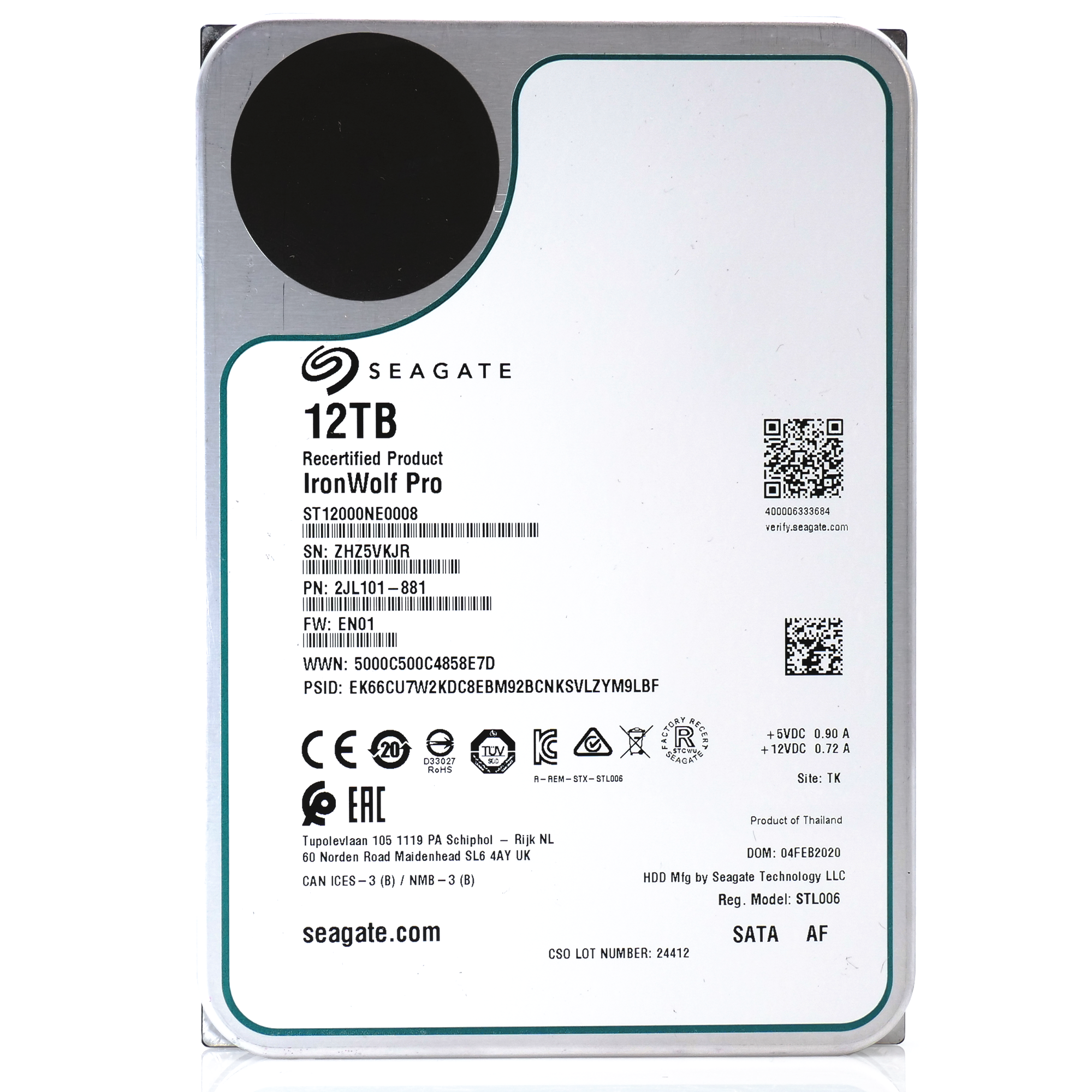 Seagate IronWolf Pro ST12000NE0008 12TB 7.2K RPM SATA 6Gb/s 512e 3.5in Recertified Hard Drive front