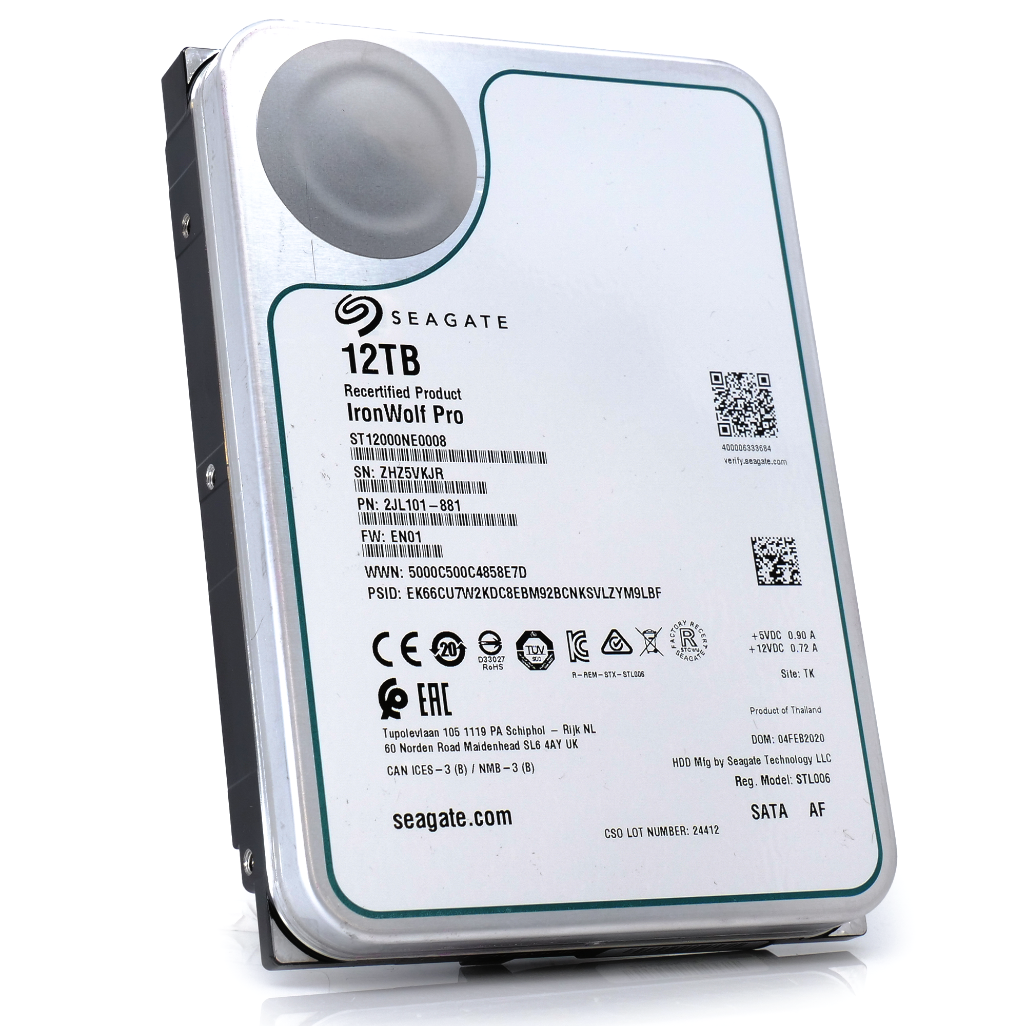 Seagate IronWolf Pro ST12000NE0008 12TB 7.2K RPM SATA 6Gb/s 512e 3.5in Refurbished HDD