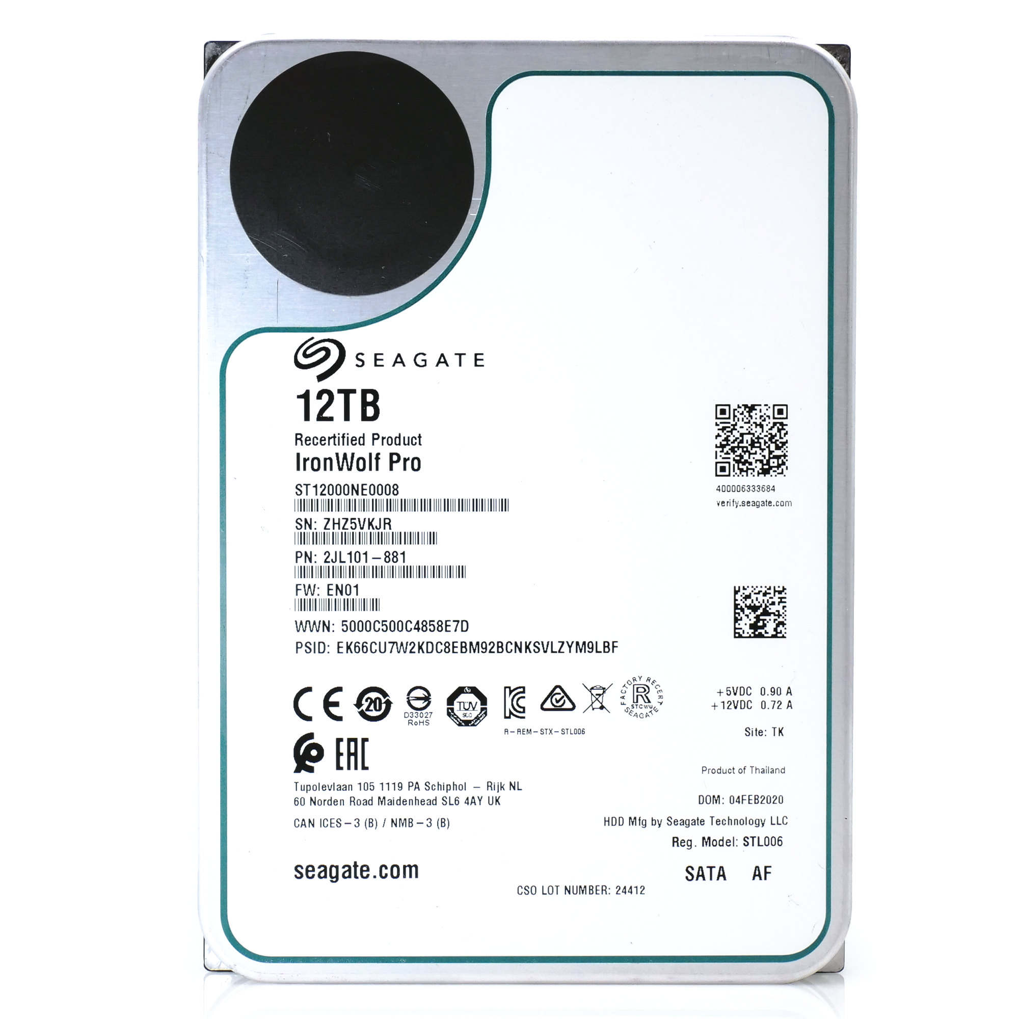 Seagate IronWolf Pro ST12000NE0008 12TB 7.2K RPM SATA 6Gb/s 512e 3.5in Refurbished HDD