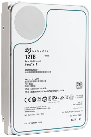 Seagate Exos X12 ST12000NM0007 12TB 7.2K RPM SATA 6Gb/s 512e 256MB 3.5" HDD