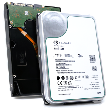 Seagate Exos X24 ST12000NM000H 12TB 7.2K RPM SATA 6Gb/s 512e 3.5in Recertified Hard Drive