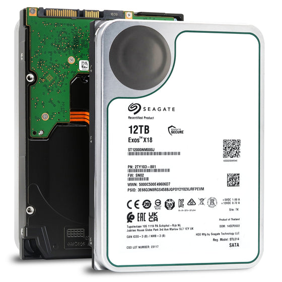 Seagate Exos X18 ST12000NM000J 12TB 7.2K RPM SATA 6Gb/s 3.5in Recertified Hard Drive