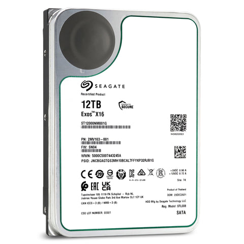 Seagate Exos X16 ST12000NM001G 12TB 7.2K RPM SATA 6Gb/s 512e/4Kn 256MB 3.5" FastFormat HDD