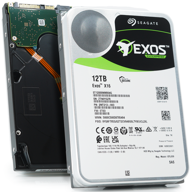 Seagate Exos X16 ST12000NM004G 12TB 7.2K RPM SAS 12Gb/s 512e SED 3.5in Hard Drive