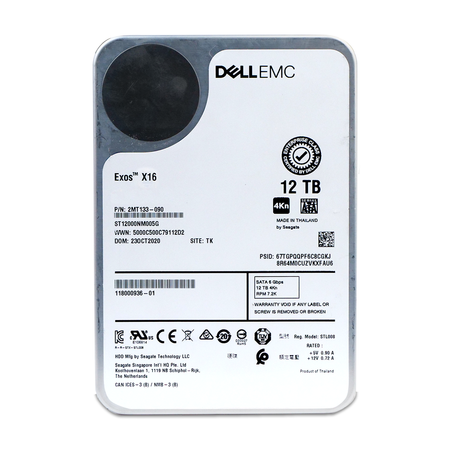 Seagate Exos X16 ST12000NM005G 12TB SATA hard drive, front label, straight-on