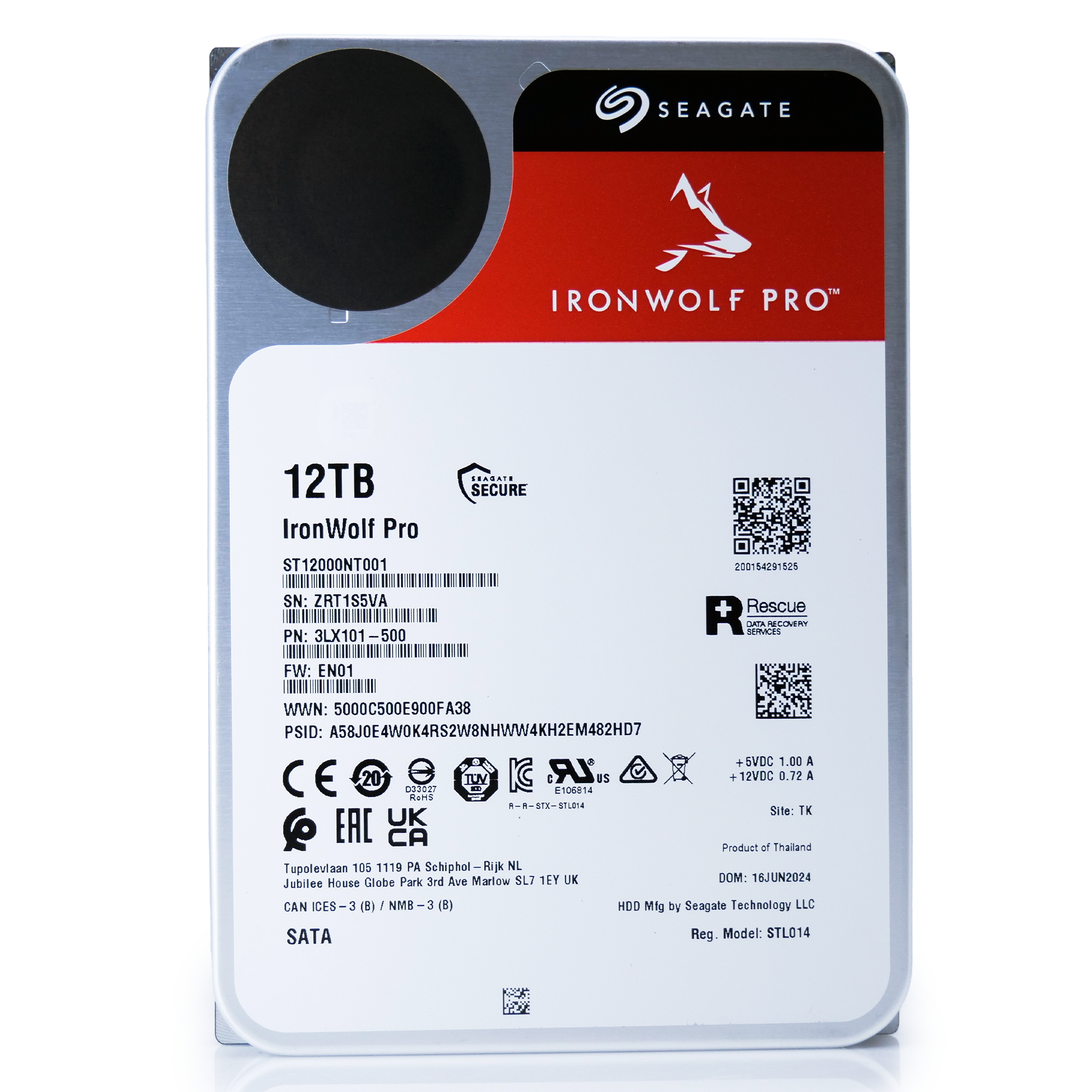 Seagate IronWolf Pro ST12000NT001 12TB 7.2K RPM SATA 6Gb/s 512e 3.5in Refurbished HDD