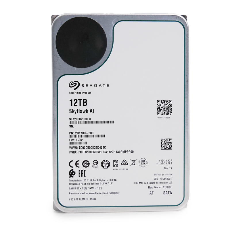 Seagate SkyHawk Surveillance ST12000VE0008 12TB 7.2K RPM SATA 6Gb/s 3.5in Recertified Hard Drive