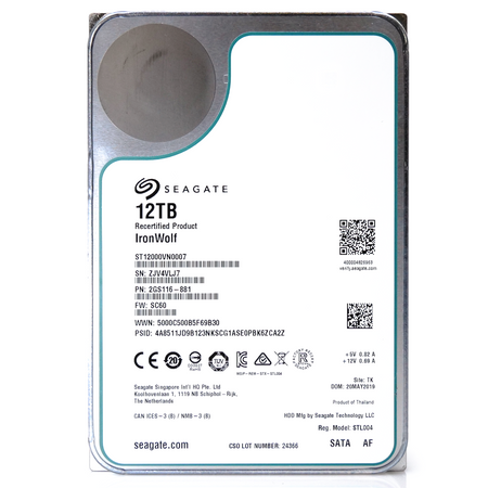 Seagate IronWolf ST12000VN0007 12TB 7.2K RPM SATA 6Gb/s 256MB 3.5" NAS Manufacturer Recertified HDD front