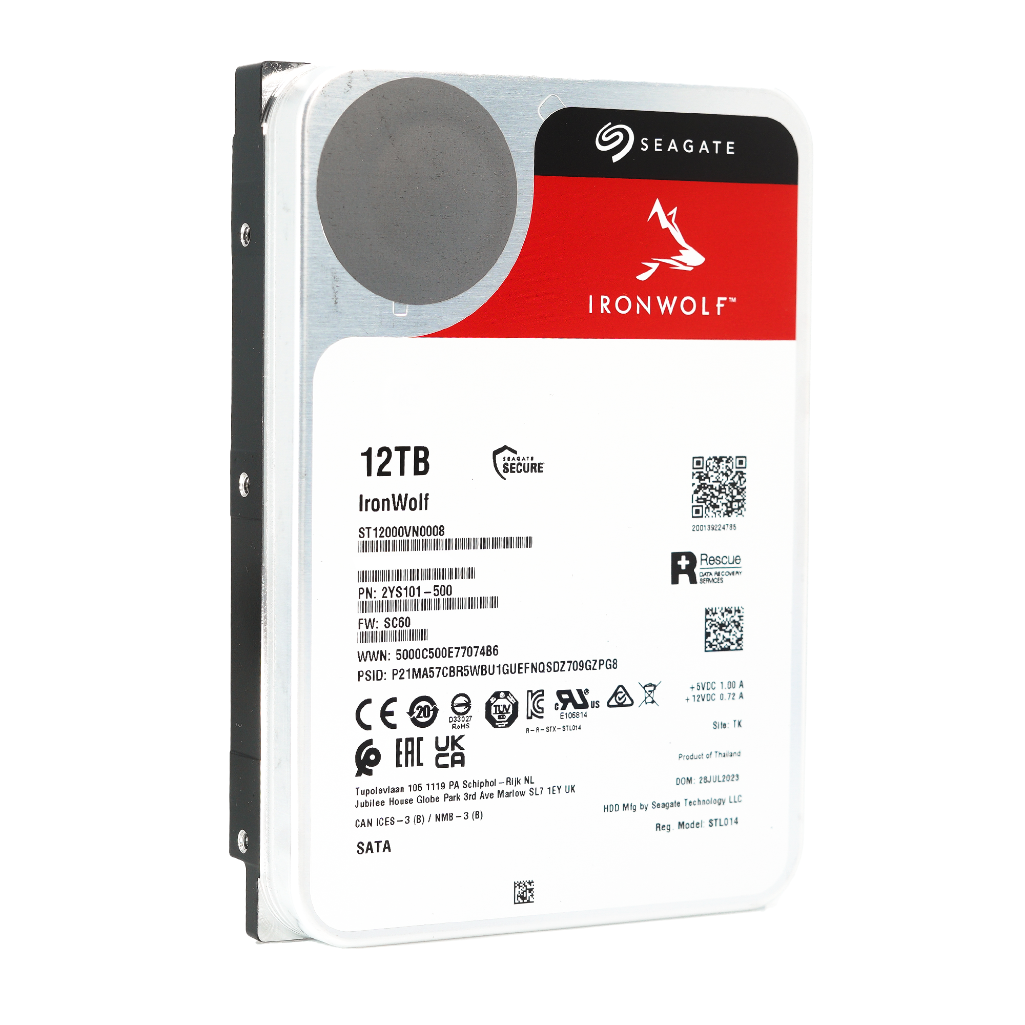 Seagate IronWolf ST12000VN0008 12TB 7.2K RPM SATA 6Gb/s 256MB 3.5" NAS Hard Drive - Front View