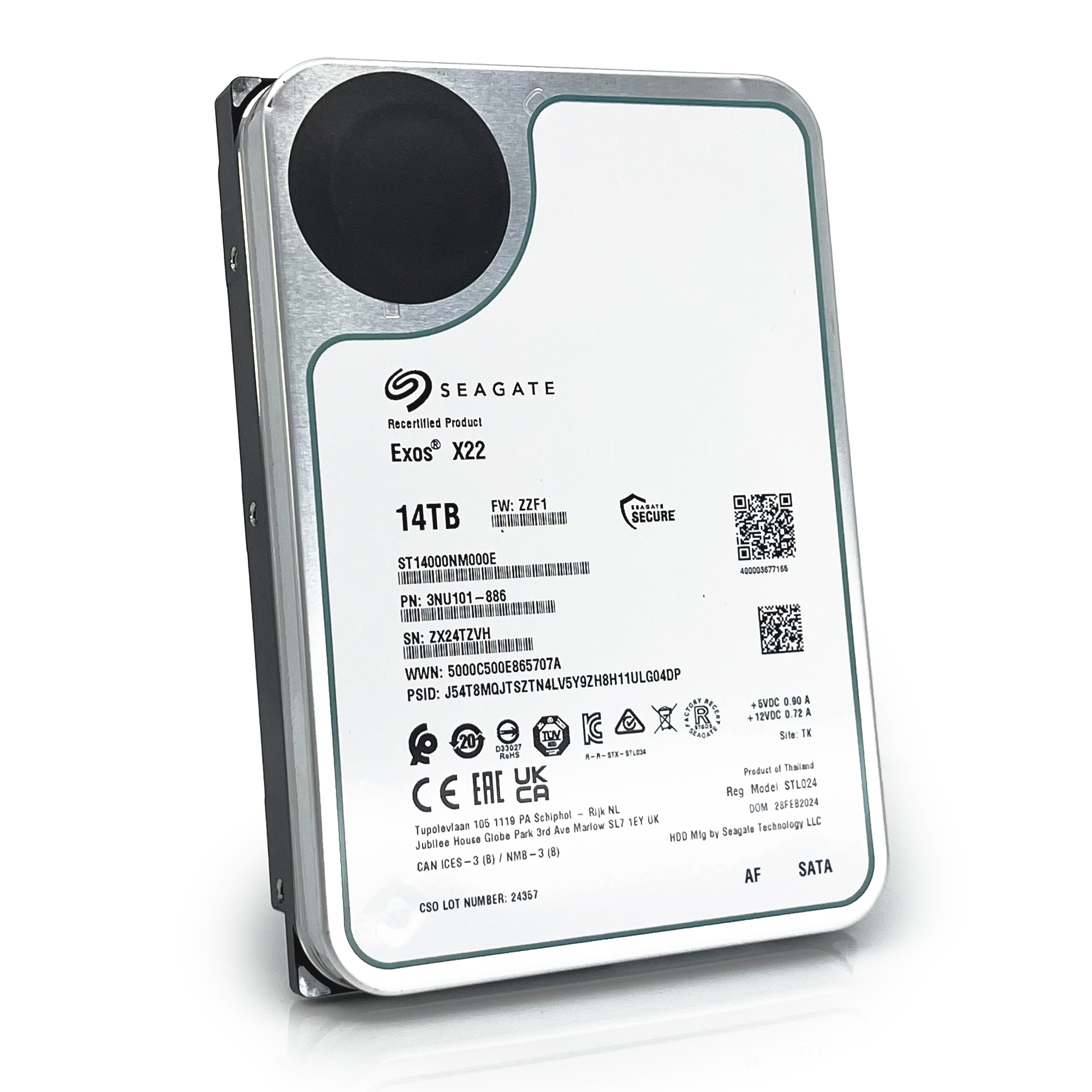 Seagate Exos X22 ST14000NM000E 14TB 7.2K RPM SATA 6Gb/s 512e FastFormat 3.5in Recertified Hard Drive