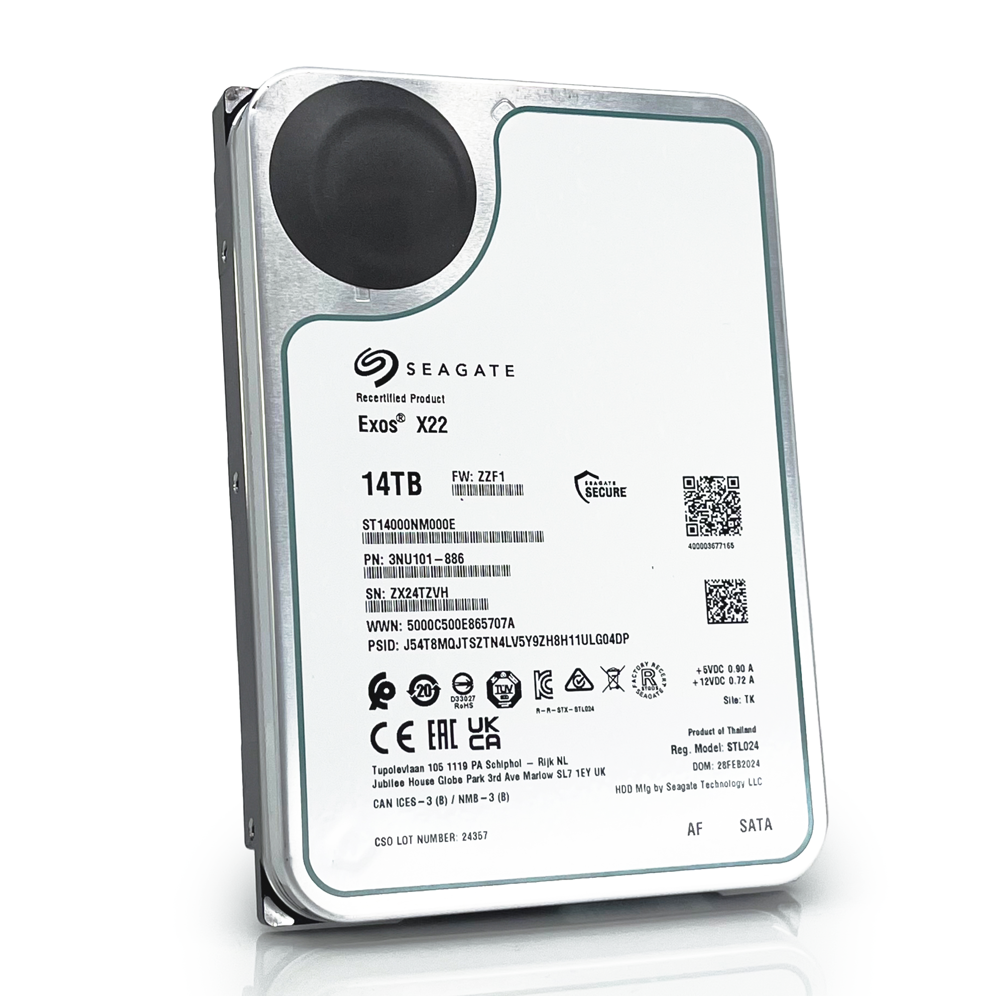 Seagate Exos X22 ST14000NM000E 14TB 7.2K RPM SATA 6Gb/s 512e FastFormat 3.5in Recertified Hard Drive