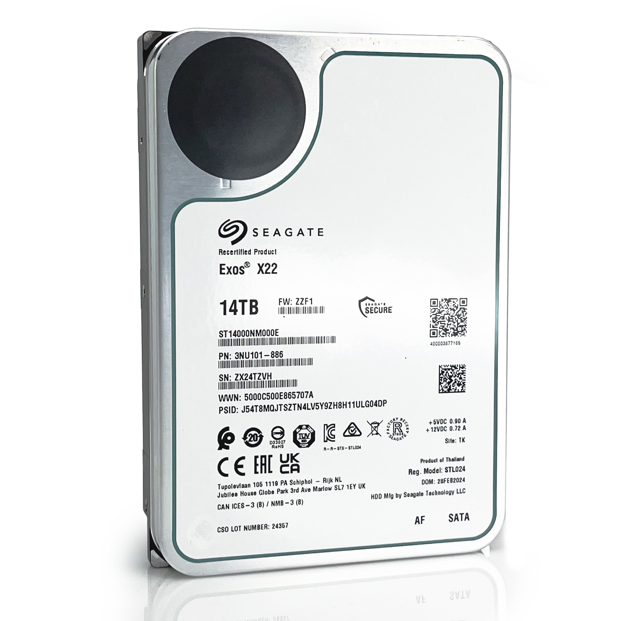 Seagate Exos X22 ST14000NM000E 14TB 7.2K RPM SATA 6Gb/s 512e FastFormat 3.5in Recertified Hard Drive