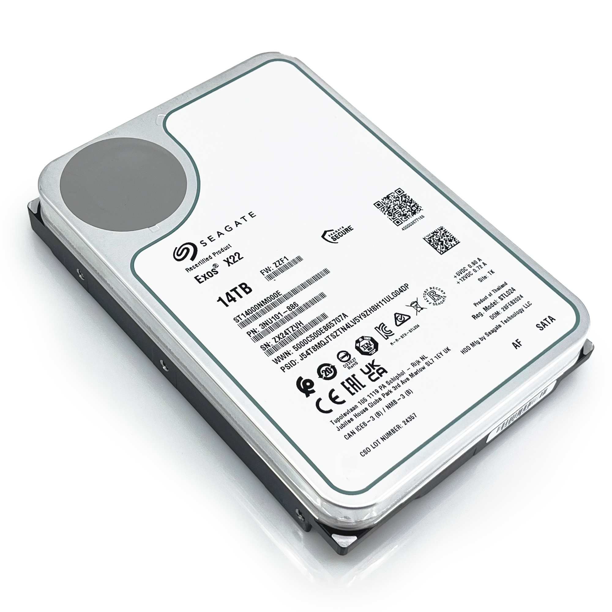 Seagate Exos X22 ST14000NM000E 14TB 7.2K RPM SATA 6Gb/s 512e FastFormat 3.5in Recertified Hard Drive