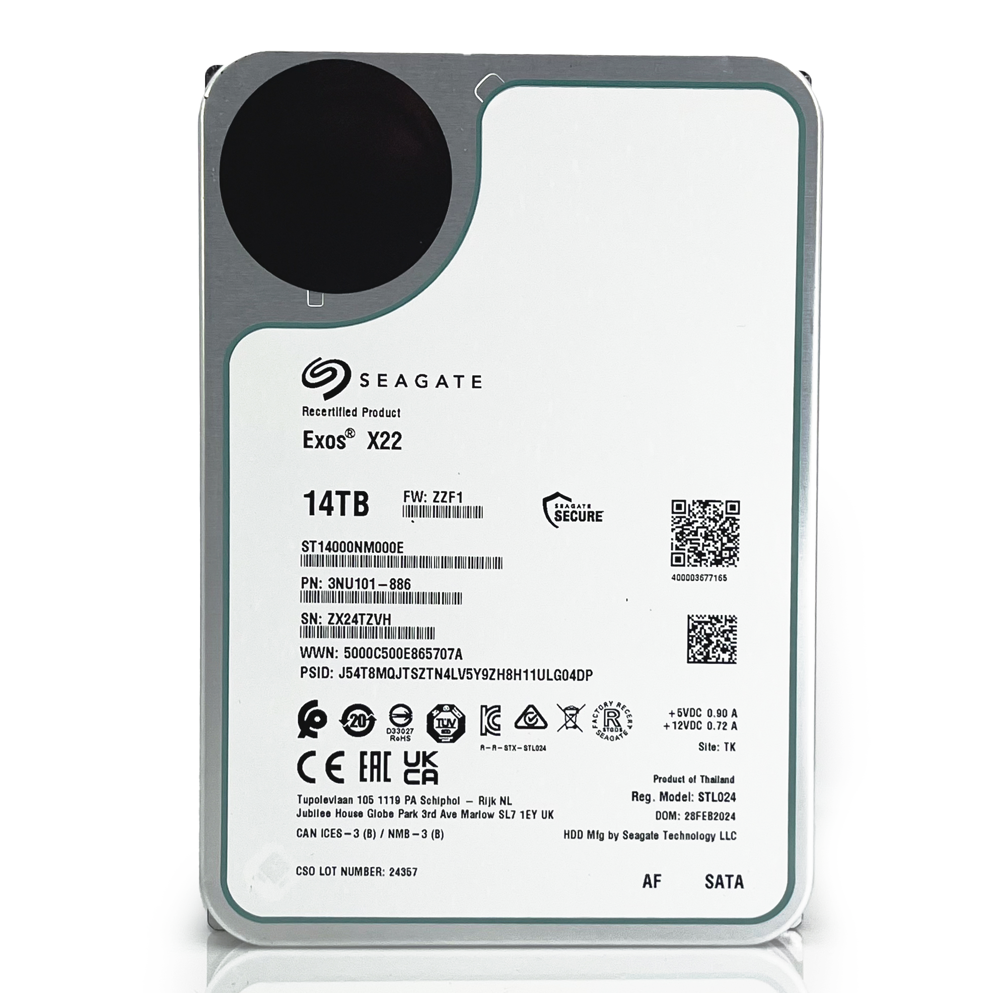 Seagate Exos X22 ST14000NM000E 14TB 7.2K RPM SATA 6Gb/s 512e FastFormat 3.5in Recertified Hard Drive