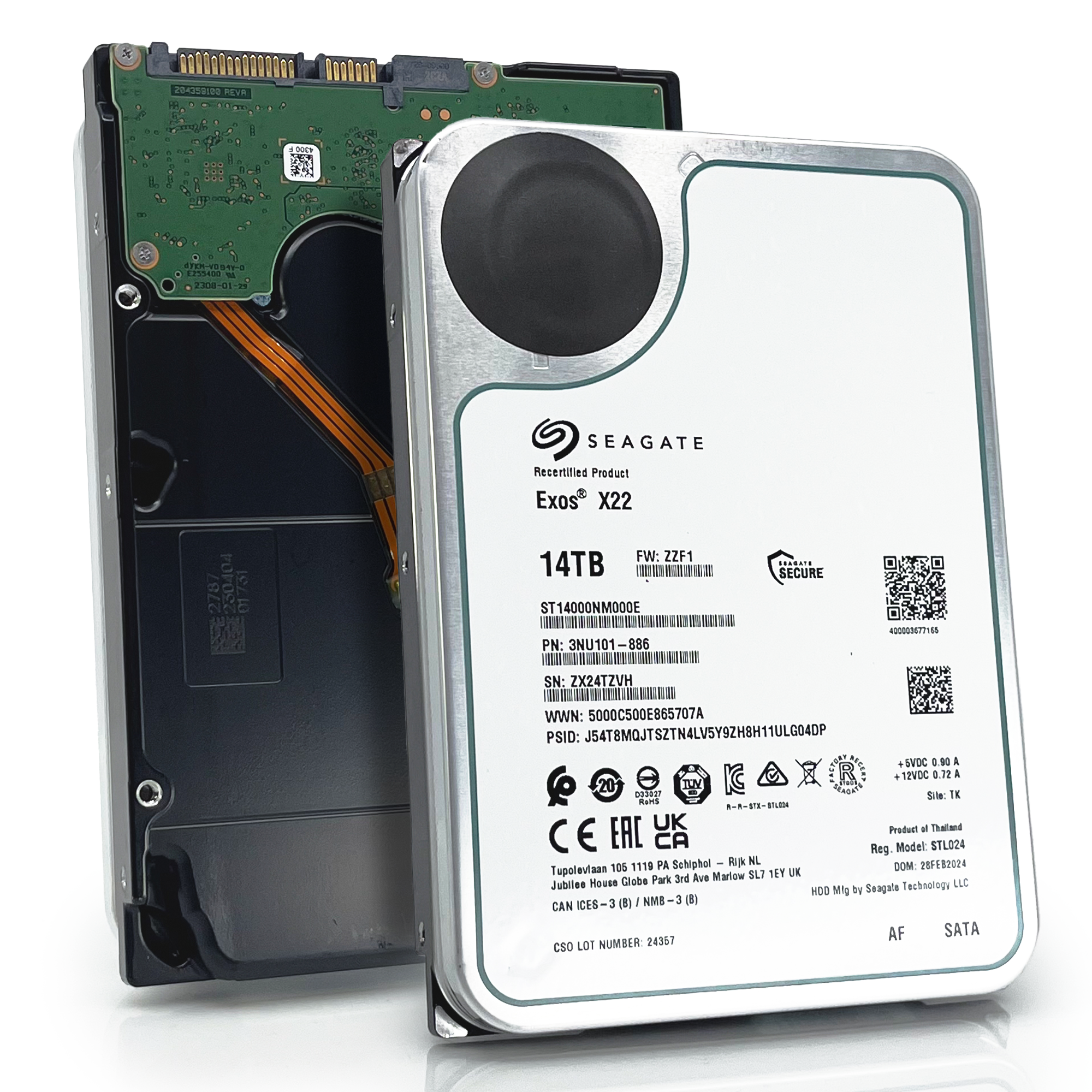 Seagate Exos X22 ST14000NM000E 14TB 7.2K RPM SATA 6Gb/s 512e FastFormat 3.5in Recertified Hard Drive