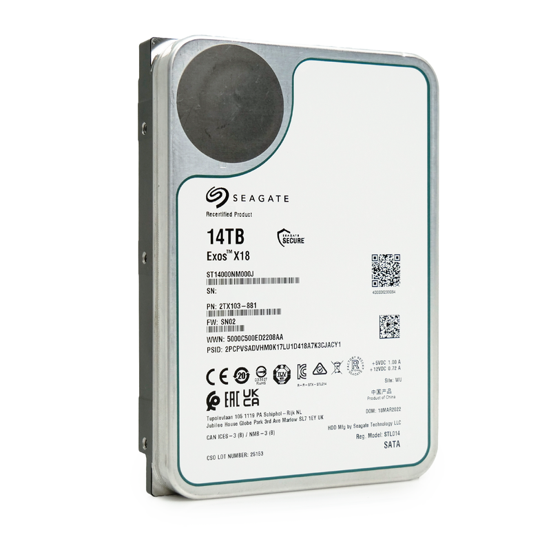 Seagate Exos X18 ST14000NM000J 14TB 7.2K RPM SATA 6Gb/s 3.5in Refurbished HDD