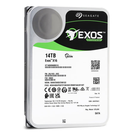 Seagate Exos X16 ST14000NM001G 14TB 7.2K RPM SATA 6Gb/s 512e/4Kn 256MB 3.5" FastFormat Hard Drive - Front View