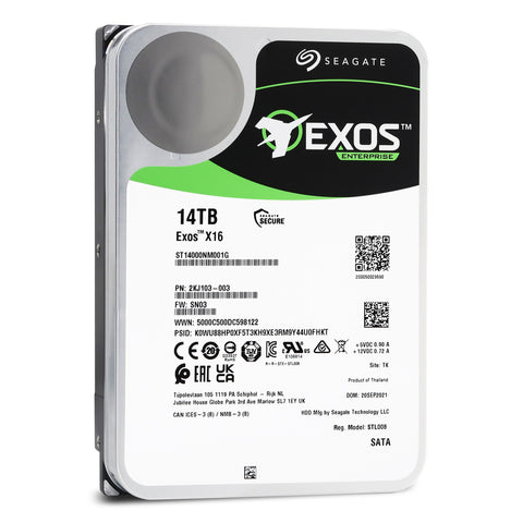 Seagate Exos X16 ST14000NM001G 14TB 7.2K RPM SATA 6Gb/s 512e/4Kn 256MB 3.5" FastFormat Hard Drive