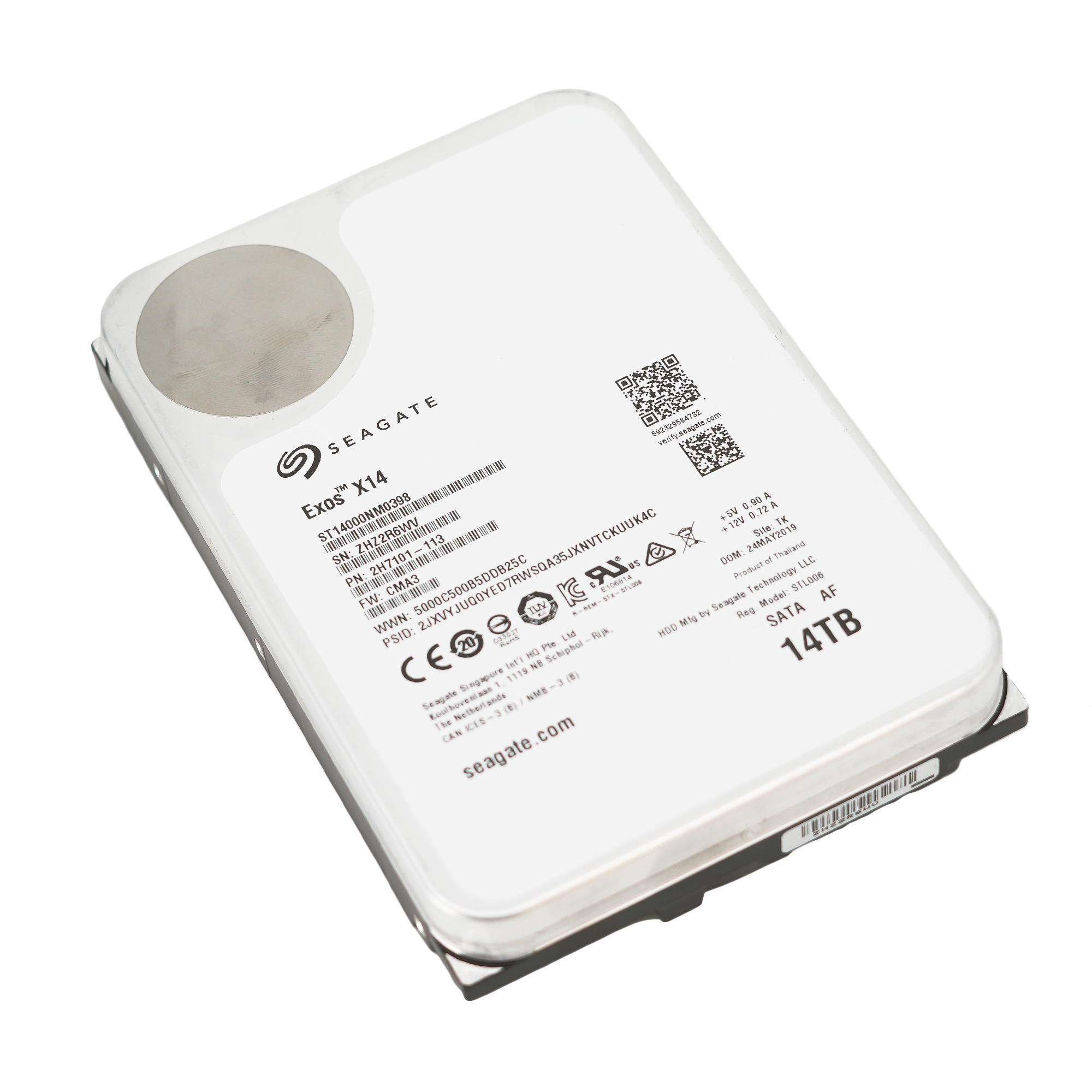 Seagate Exos X14 ST14000NM0398 14TB 7.2K RPM SATA 6Gb/s 512e 3.5in Refurbished HDD - Flat View