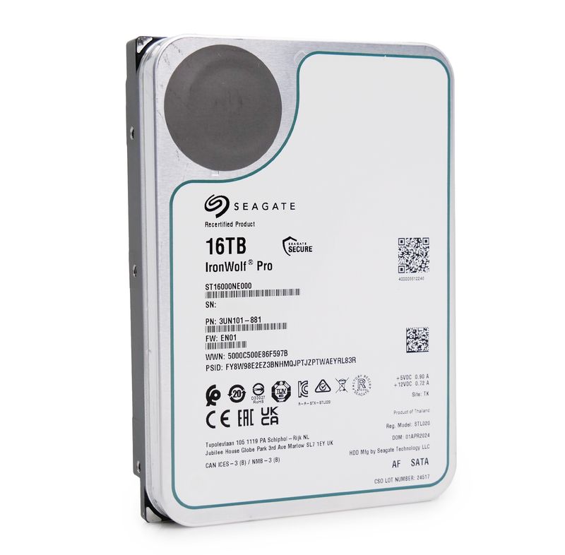 Seagate IronWolf Pro ST16000NE000 16TB 7.2K RPM SATA 6Gb/s 512e 3.5in Refurbished HDD