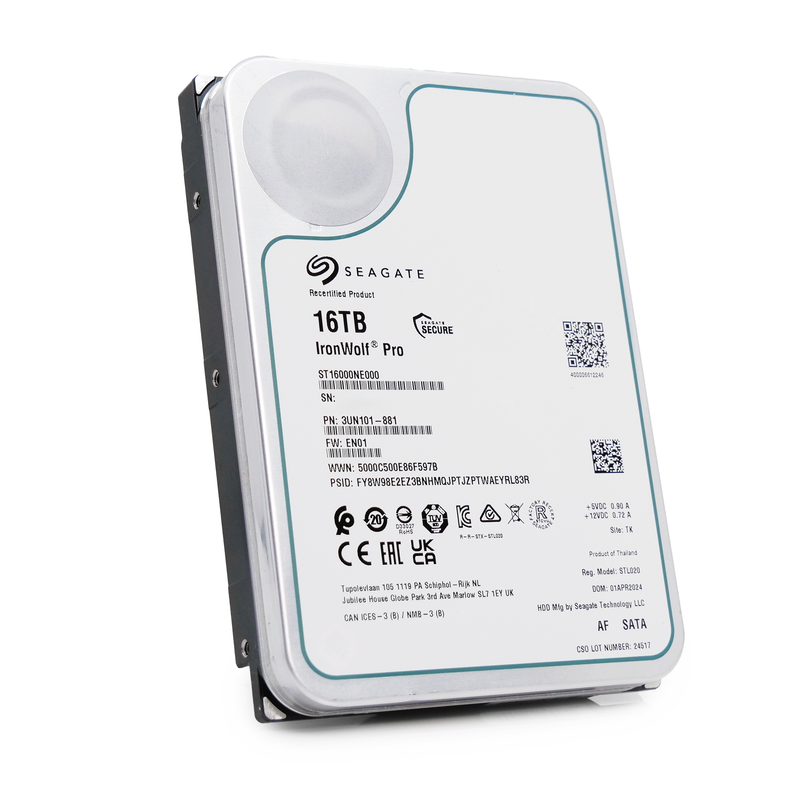 Seagate IronWolf Pro ST16000NE000 16TB 7.2K RPM SATA 6Gb/s 512e 3.5in Refurbished HDD