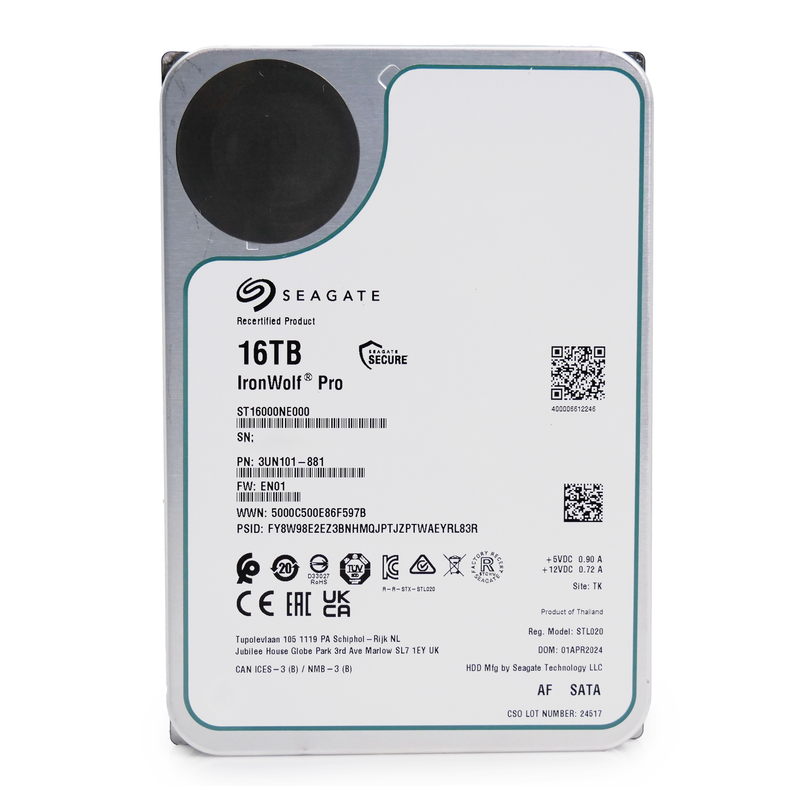 Seagate IronWolf Pro ST16000NE000 16TB 7.2K RPM SATA 6Gb/s 512e 3.5in Refurbished HDD