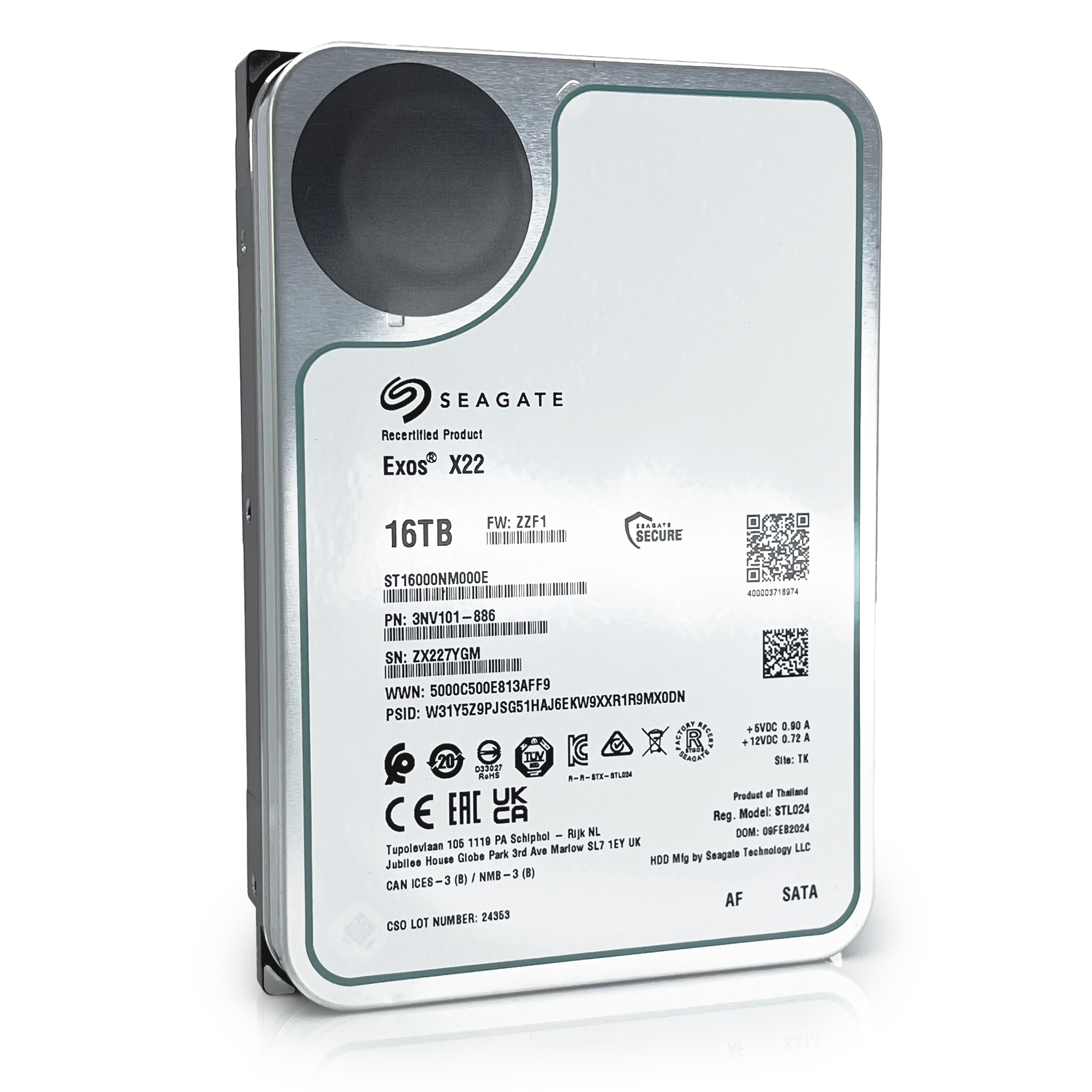 Seagate Exos X22 ST16000NM000E 16TB 7.2K RPM SATA 6Gb/s 512e FastFormat 3.5in Recertified Hard Drive