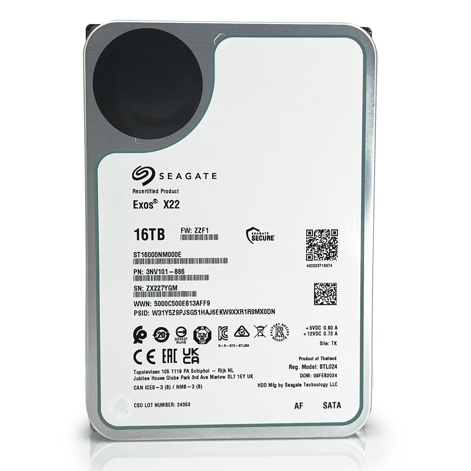 Seagate Exos X22 ST16000NM000E 16TB 7.2K RPM SATA 6Gb/s 512e FastFormat 3.5in Recertified Hard Drive