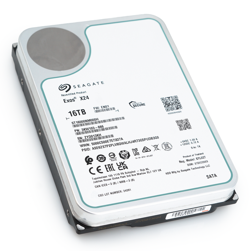 Seagate Exos X24 ST16000NM000H 16TB 7.2K RPM SATA 6Gb/s 512e 3.5in Refurbished HDD