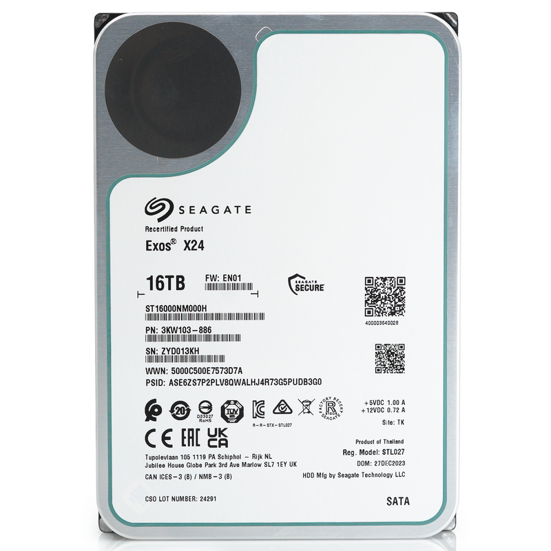 Seagate Exos X24 ST16000NM000H 16TB 7.2K RPM SATA 6Gb/s 512e 3.5in Refurbished HDD