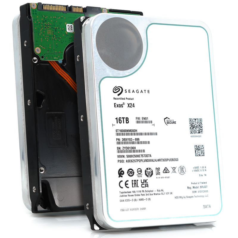 Seagate Exos X24 ST16000NM000H 16TB 7.2K RPM SATA 6Gb/s 512e 3.5in Recertified Hard Drive