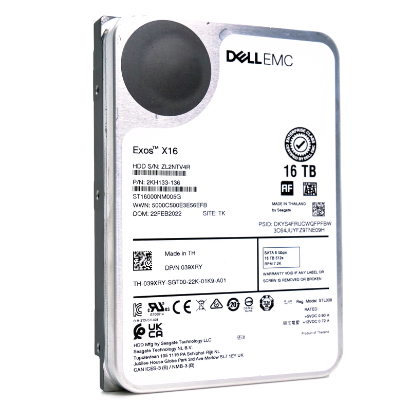 Dell/Seagate Exos X16 ST16000NM005G 16TB 7.2K RPM SATA 6Gb/s 4Kn CMR 3.5in Refurbished HDD
