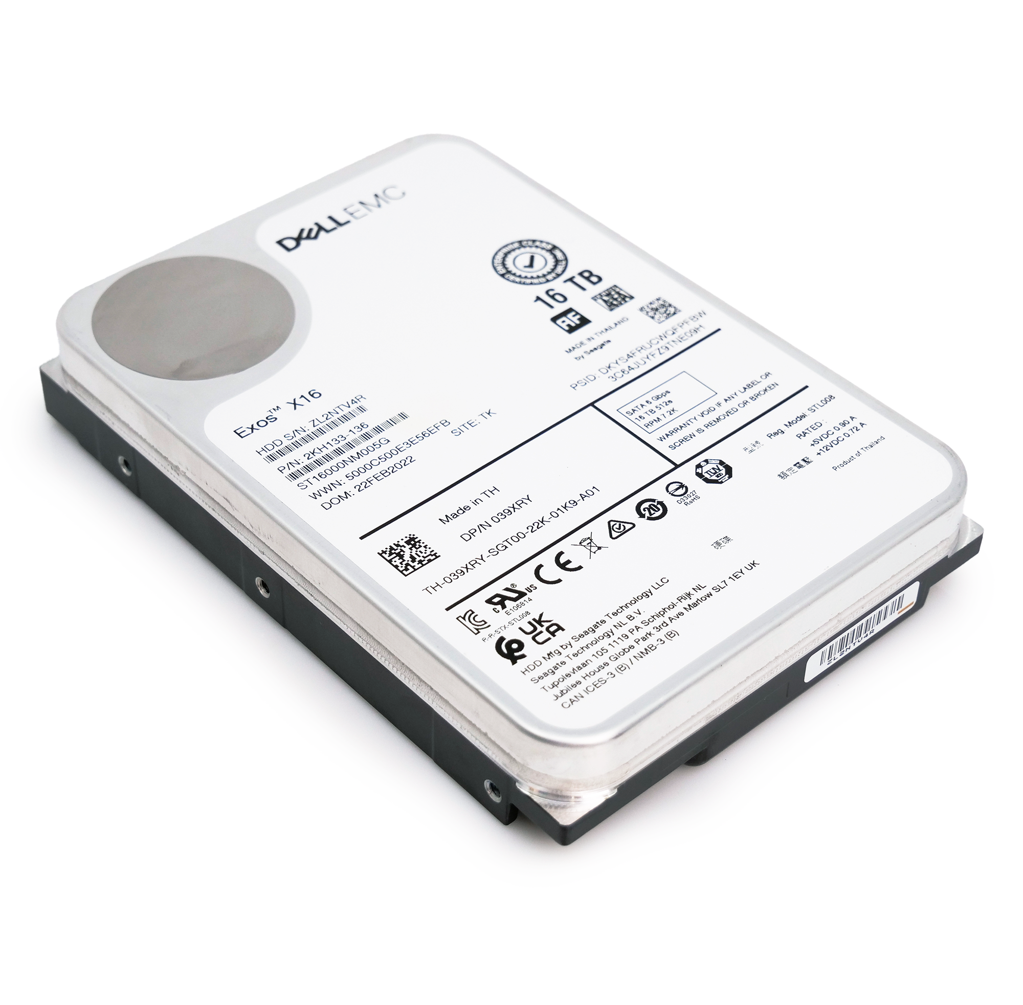 Dell/Seagate Exos X16 ST16000NM005G 039XRY 16TB 7.2K RPM SATA 6Gb/s 512e CMR 3.5in Refurbished HDD