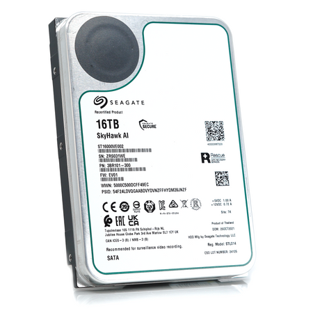 Seagate SkyHawk AI ST16000VE002 16TB 7.2K RPM SATA 6Gb/s 3.5in Recertified Hard Drive - Front Slant View