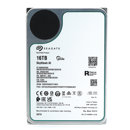 Seagate SkyHawk AI ST16000VE002 16TB 7.2K RPM SATA 6Gb/s 3.5in Recertified Hard Drive - Front View