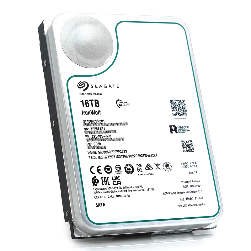 Seagate IronWolf ST16000VN001 16TB 7.2K RPM SATA 6Gb/s 256MB 3.5" NAS Manufacturer Recertified HDD