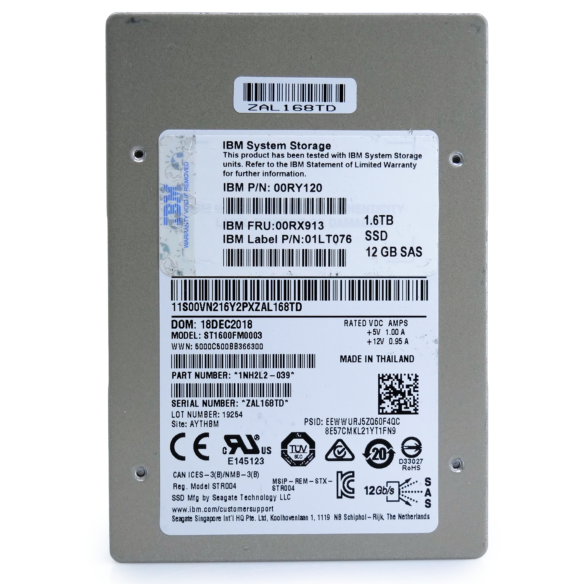 Seagate/IBM 1200.2 ST1600FM0003 1.6TB 10 DWPD SAS 12Gb/s eMLC 2.5in Refurbished Enterprise SSD